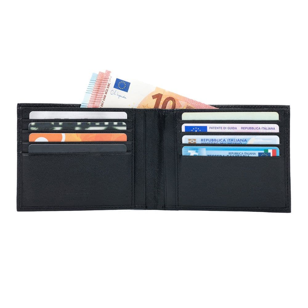 image-K10812AB | Portafogli Uomo in Saffiano Vera Pelle. Colore Nero. 8 slots per le carte di credito. Dimensioni da chiuso: cm 12,5 x 9,5 x 1. Confezione: Gift Box rigido fondo/coperchio
