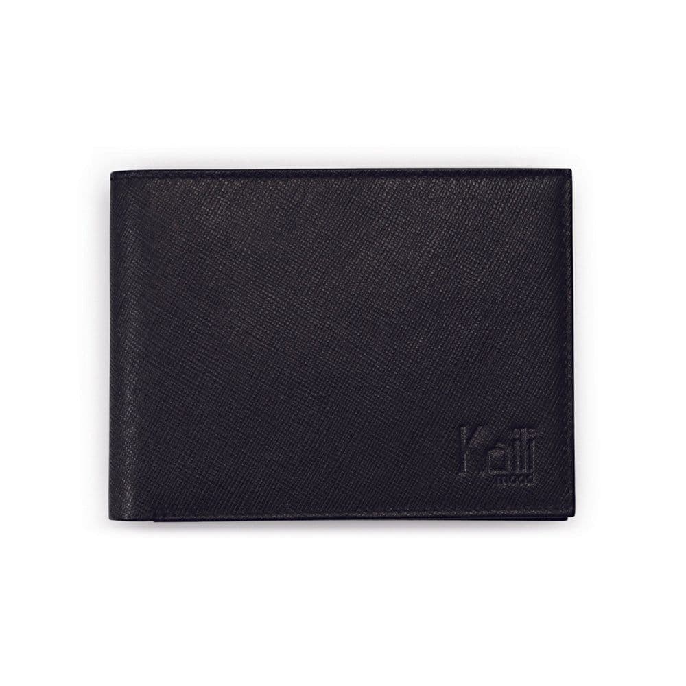 image-K10812AB | Portafogli Uomo in Saffiano Vera Pelle. Colore Nero. 8 slots per le carte di credito. Dimensioni da chiuso: cm 12,5 x 9,5 x 1. Confezione: Gift Box rigido fondo/coperchio
