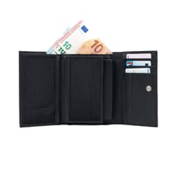 image-K11433AB | Portafogli Donna in Vera Pelle pieno fiore, con leggera grana. Colore Nero. Dimensioni da chiuso: cm 14 x 10,5 x 2,5. Confezione: Gift Box rigido fondo/coperchio