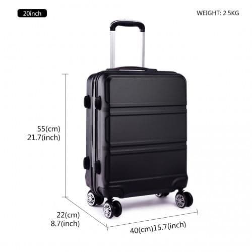 image-K1871-1L - Kono ABS Sculpted Horizontal Design 20 Inch Cabin Luggage - Black