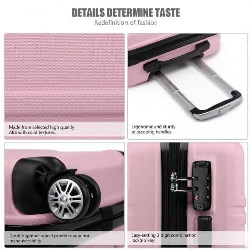 image-K1871-1L - Kono ABS Sculpted Horizontal Design 20 Inch Cabin Luggage - Pink