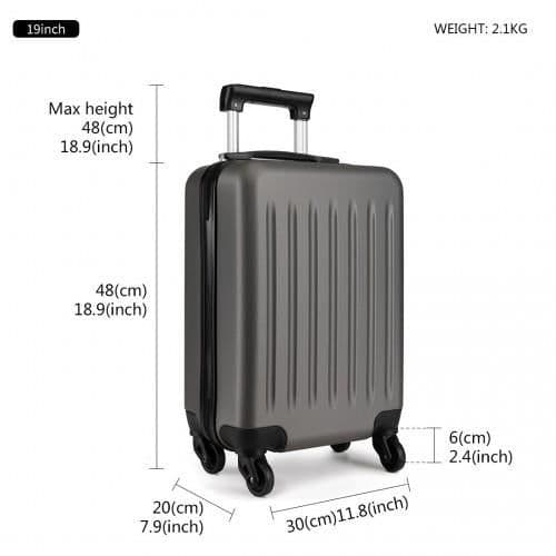 image-K1872L - Kono 19 Inch ABS Hard Shell Carry On Luggage 4 Wheel Spinner Suitcase - Grey