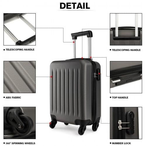 image-K1872L - Kono 19 Inch ABS Hard Shell Carry On Luggage 4 Wheel Spinner Suitcase - Grey