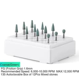 image-(12pcs/box)Dia1.6mm Azdent White Stone Polishing Burs for Finishing Porcelain Enamel & Composite Resin Flame/Cone/Round Shape