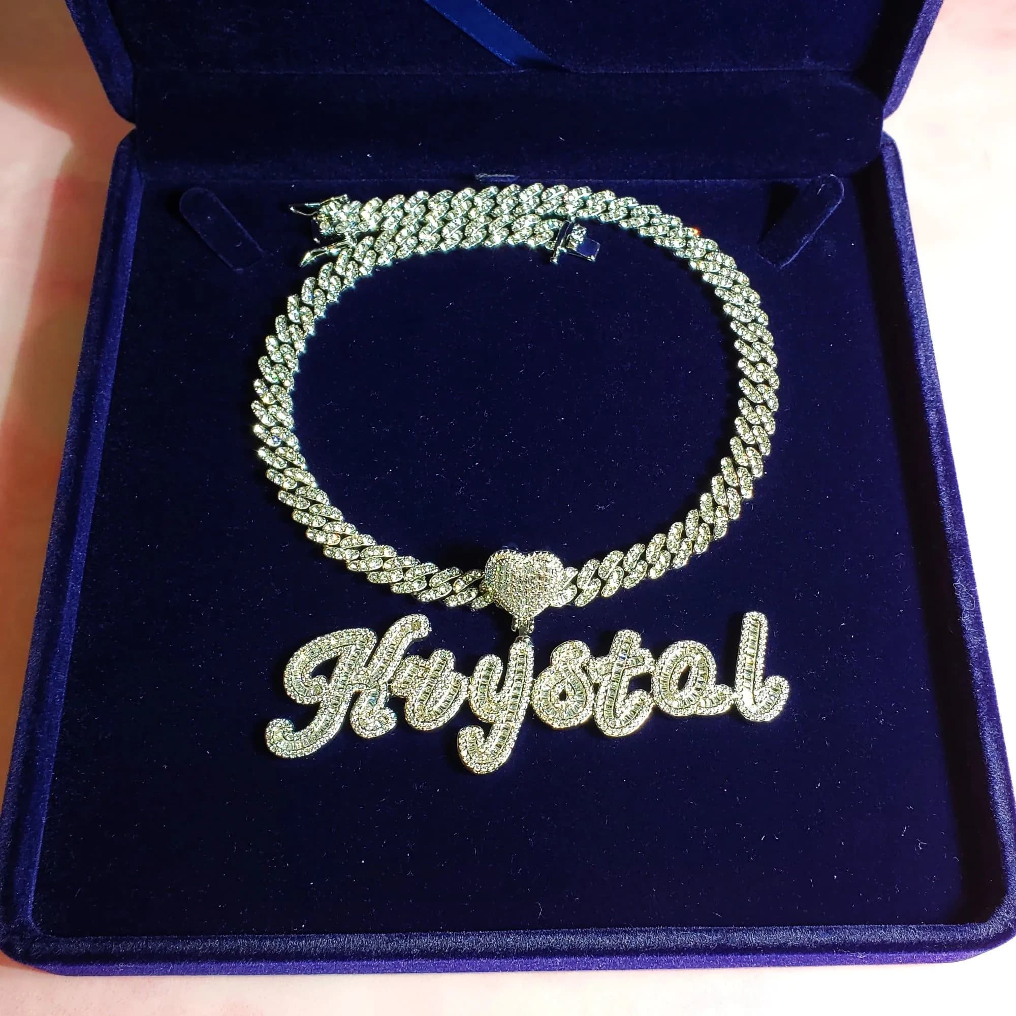 image-Icy Heart Bail Custom Brush Cursive Letter Name Necklace Pendant Hot Trendy Accessories Personalized Gift for Her Women's Jewel