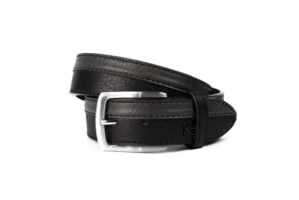 image-K4007AKB | Cintura Uomo Bicolore in Fodera Pelle Finitura in Pu. Colore Nero/Antracite. Dimensioni: cm 125 x 3,8 x 0,5 (giro vita cm 110). Confezione: Gift Box rigido fondo/coperchio