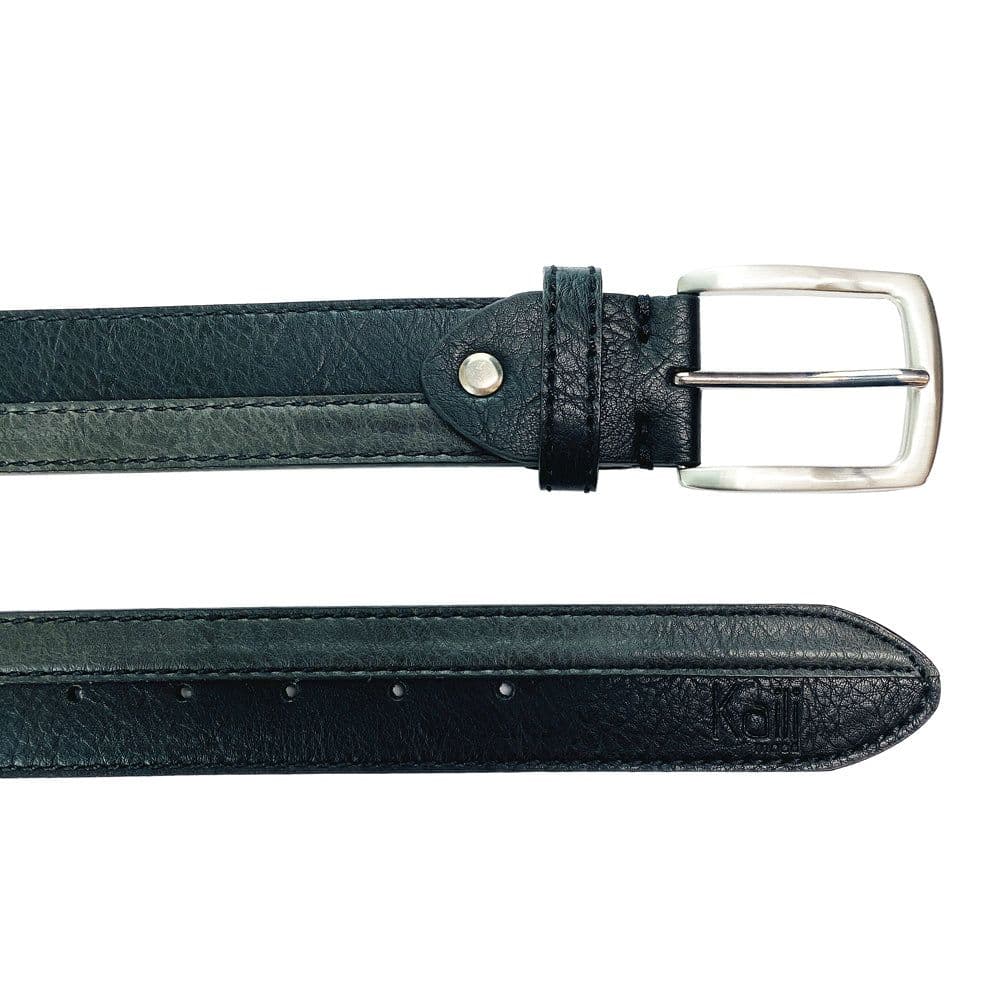 image-K4007AKB | Cintura Uomo Bicolore in Fodera Pelle Finitura in Pu. Colore Nero/Antracite. Dimensioni: cm 125 x 3,8 x 0,5 (giro vita cm 110). Confezione: Gift Box rigido fondo/coperchio