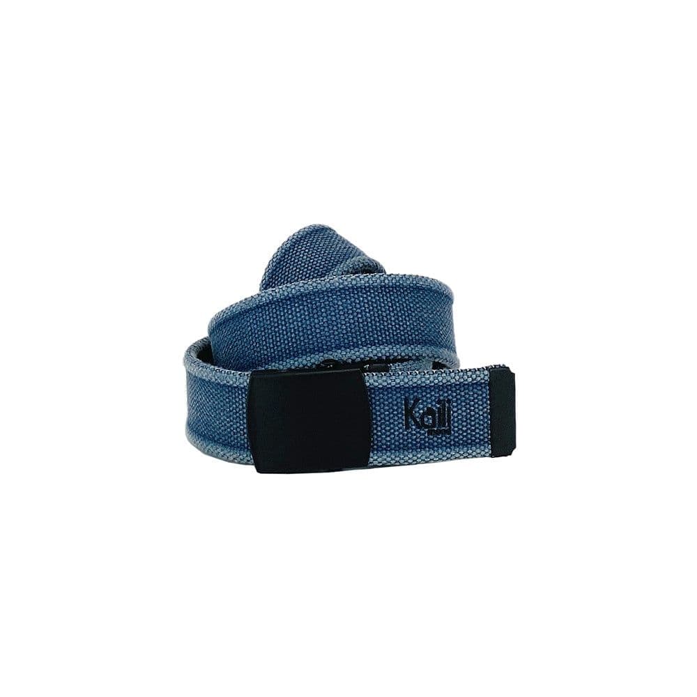 image-K4010DB | Stone Washed Col. Blue Canvas Ribbon Belt with Matt Black Buckle. Dimensions: cm 125 x 4 x 0,5 One Size - Can be shortened. Packaging: rigid bottom/lid Gift Box