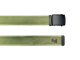 image-K4010EB | Stone Washed Col. Green Canvas Ribbon Belt with Matt Black Buckle. Dimensions: cm 125 x 4 x 0,5 One Size - Can be shortened. Packaging: rigid bottom/lid Gift Box