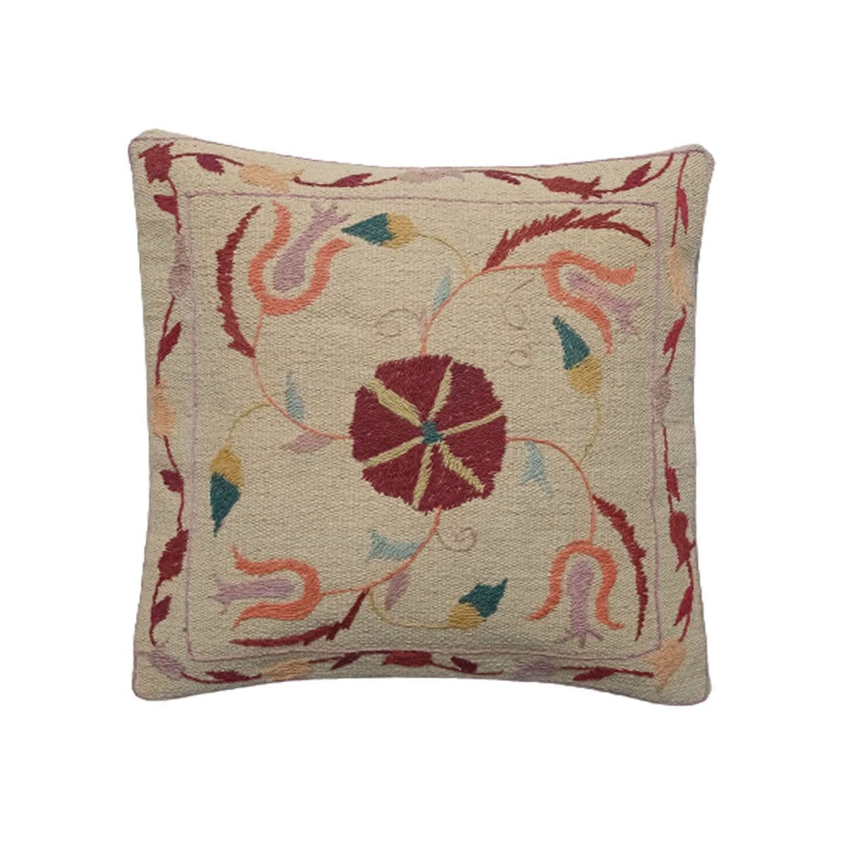 image-Embroidered Woolen Como Cushion Cover