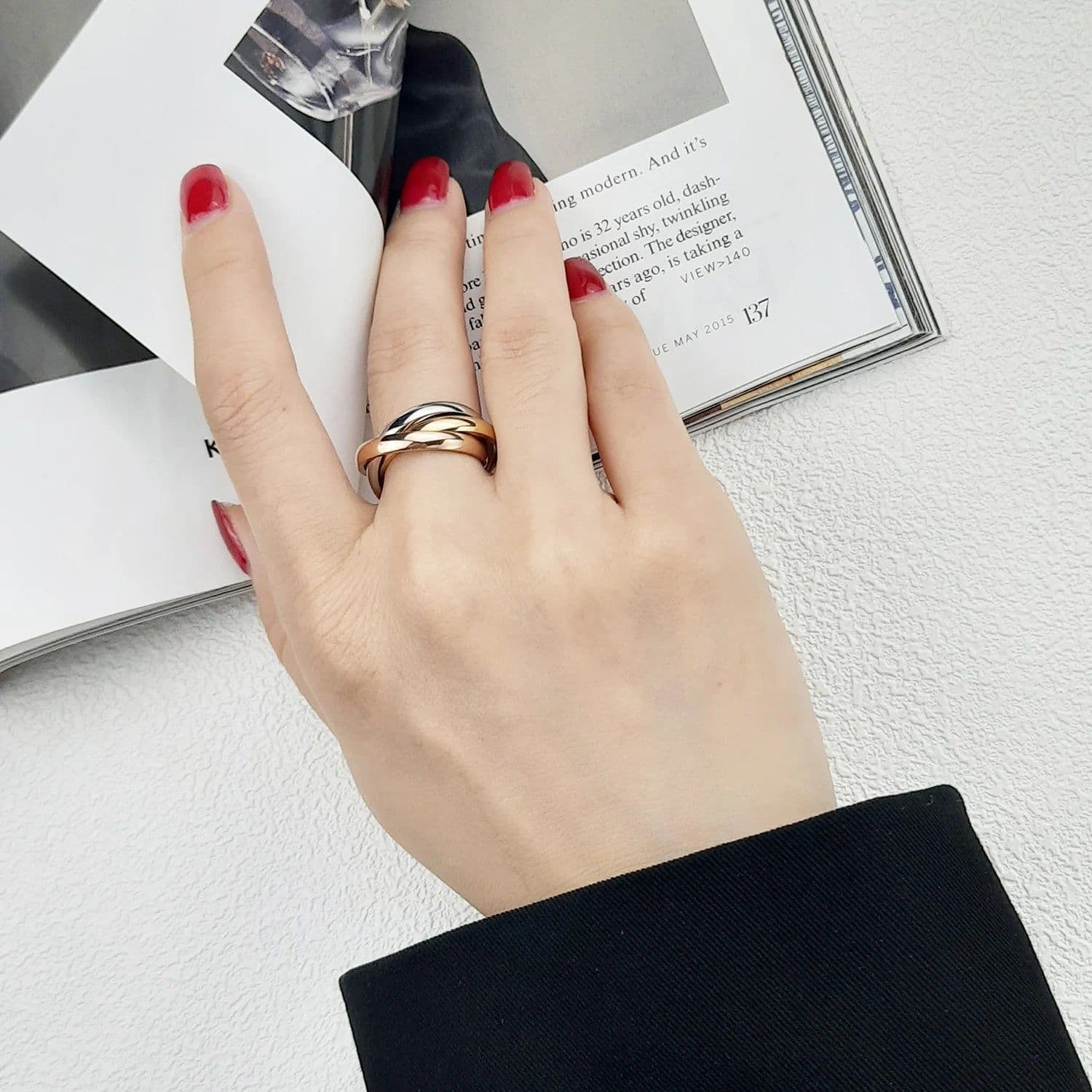 image-New Triple Interlocked Engagement Rings for Women Stainless Steel Three-in-one Promise Gift for Her Valentines Day