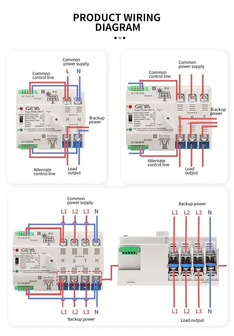 image-GEYA on-Grid Solar Power Automatic Transfer Switch Din Rail 2P 3P 4P 63A 100A AC220V ATS PV System Power to City Power W2R