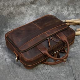 image-Retro Laptop Briefcase Bag Genuine Leather Handbags Casual 15.6" Business Bag Daily Working Tote Bags Men Male bag for documents