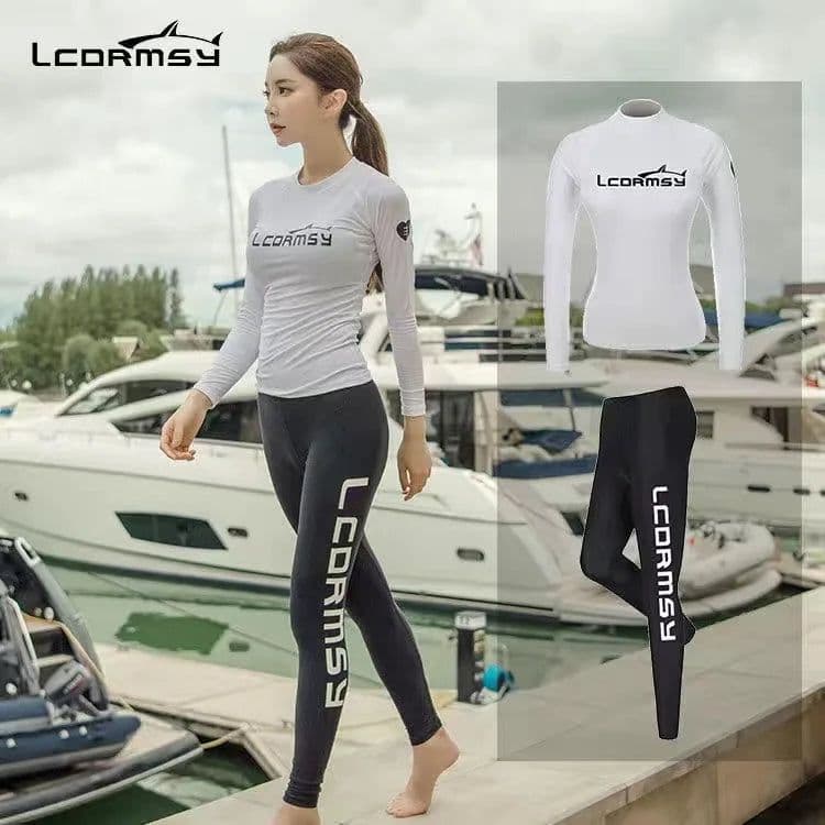 image-Long-sleeved Split Snorkeling Wetsuits Quick dry Surfing Suit Sun-proof Beach Swimwear With Trousers