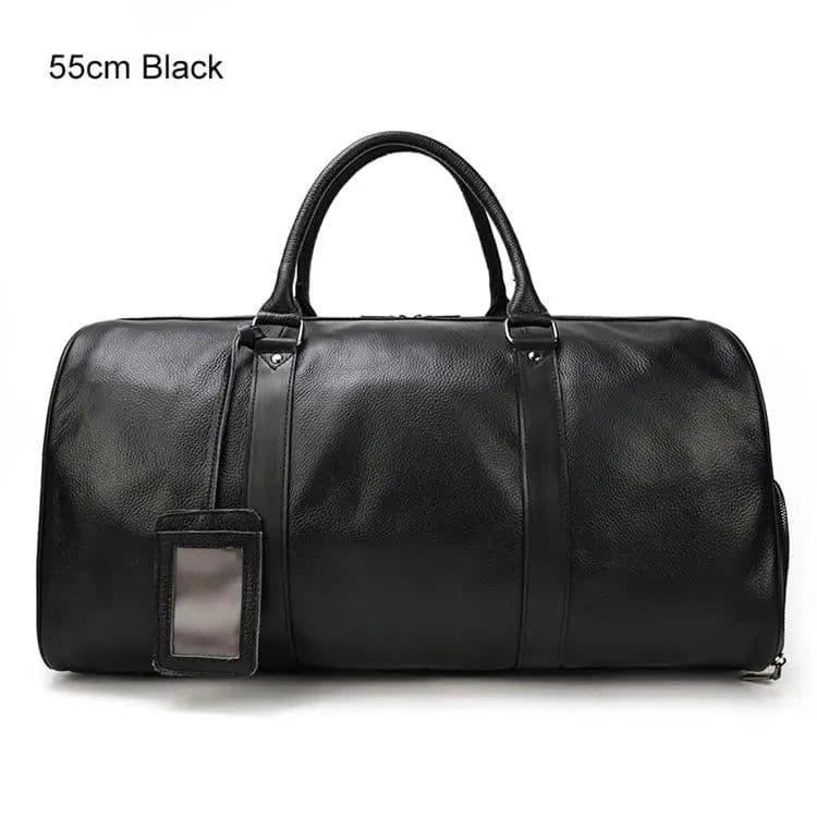 image-Luxury Genuine Leather Men Women Travel Bag Cow Leather Carry On Luggage Bag Travel Shoulder Bag Male Female Weekend Duffle Bag