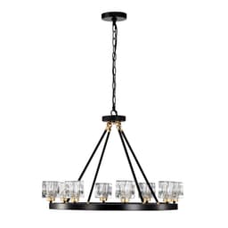 image-Matte Black + Gold Wagon Wheel Chandelier Farmhouse Modern Small Crystal Round Chandelier for Living Room Kitchen Island Foyer H