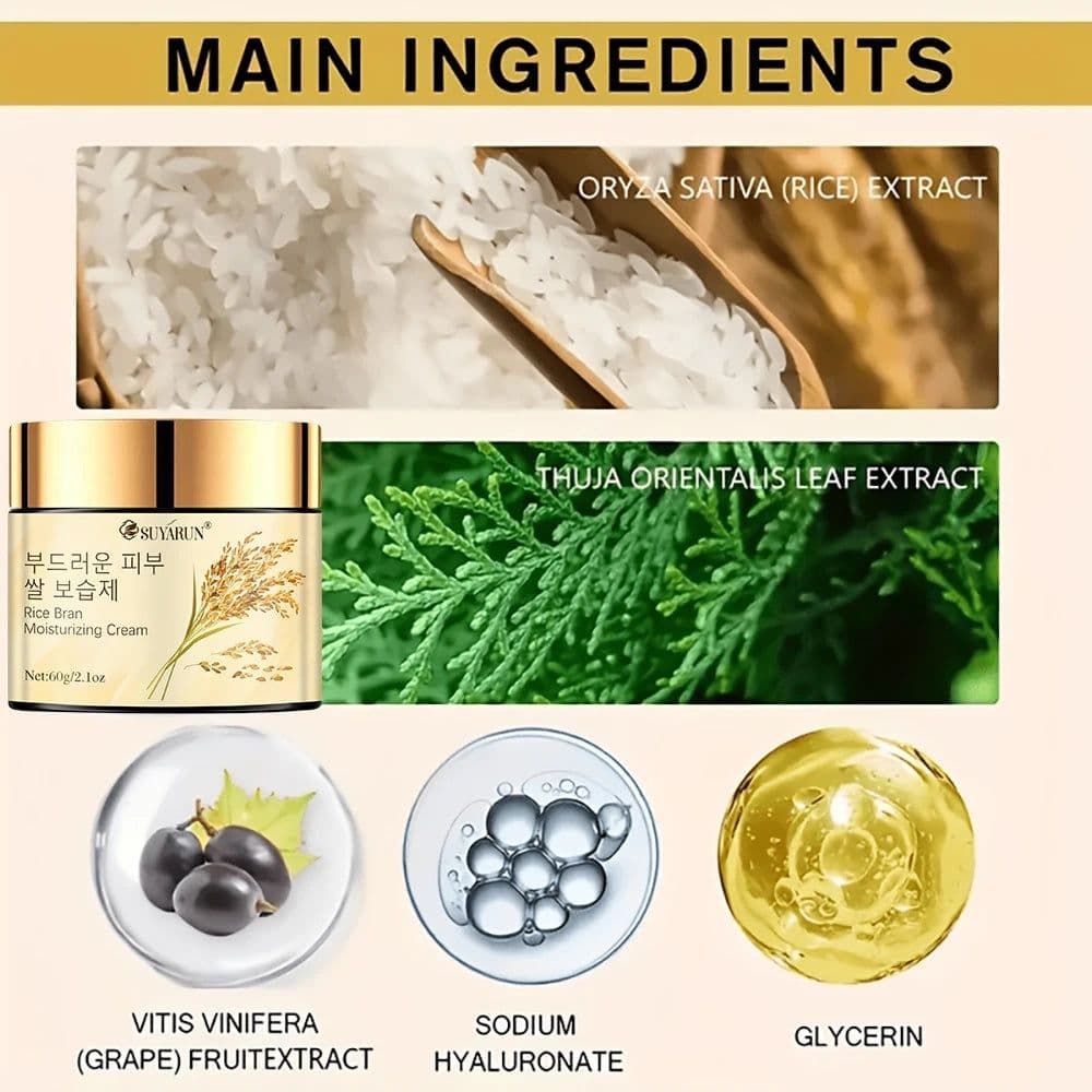 image-SUYARUN Korean Rice Extract Hydrating Face Cream 24H Moisture - Brightening Nourishing Skincare for Dry Sensitive Skin All Types