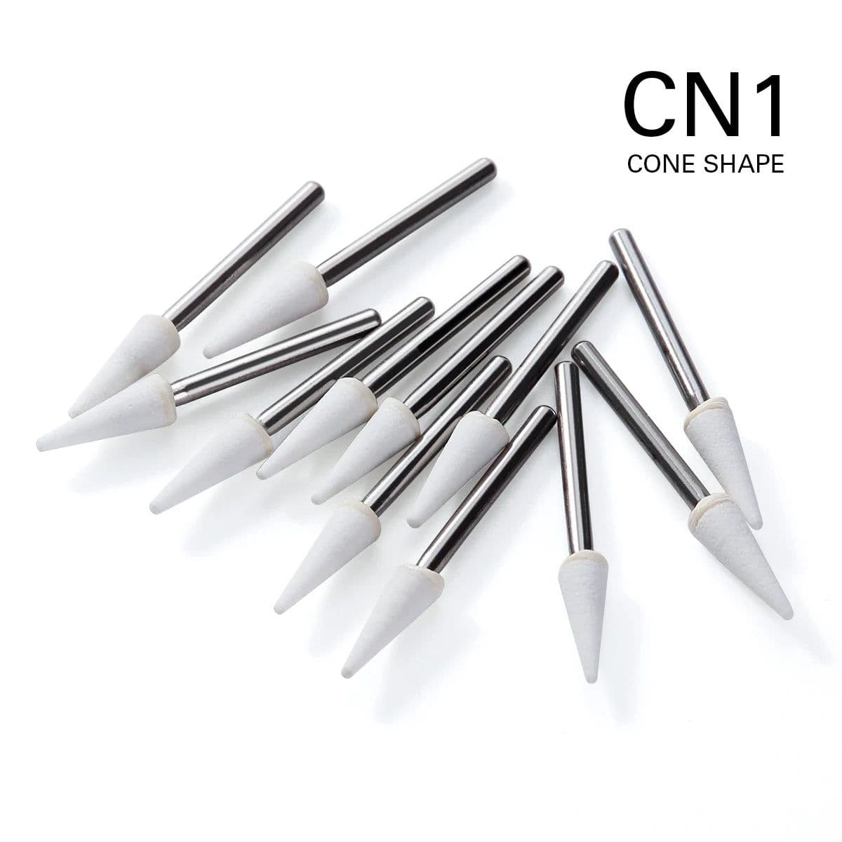 image-(12pcs/box)Dia1.6mm Azdent White Stone Polishing Burs for Finishing Porcelain Enamel & Composite Resin Flame/Cone/Round Shape