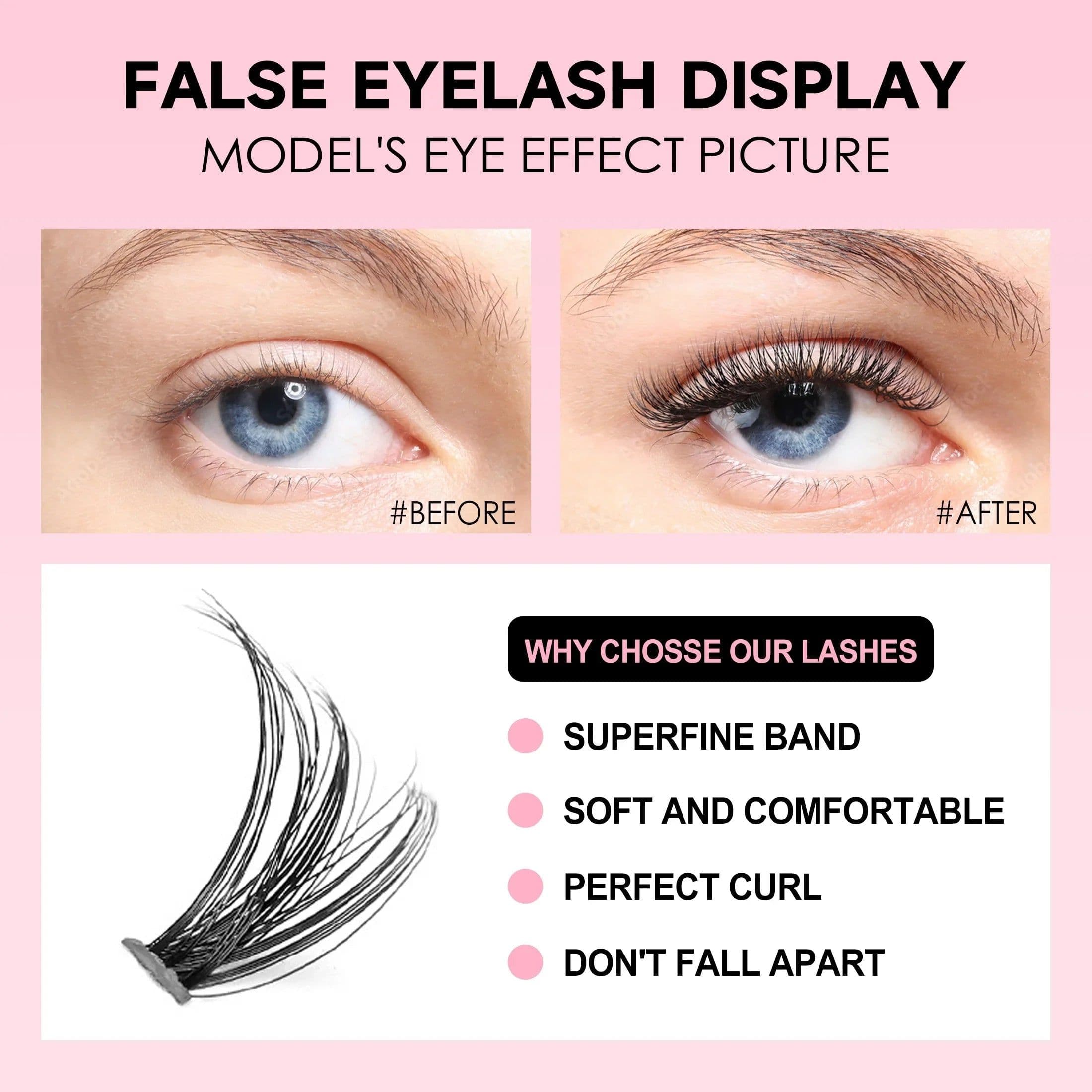 image-DIY Lashes Extension Kit Eyelashes 200 PCS Clusters Lash Bond and Seal Makeup Tools for Gluing Lashes Gluing Glue Accessories