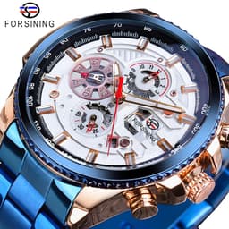 image-Forsining Three Dial Calendar Stainless Steel Men Mechanical Automatic Wrist Watches Top Brand Luxury Military Sport Male Clock