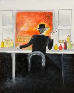 image-Set of Lady / Gentleman in Bar Original Oil Color Painting