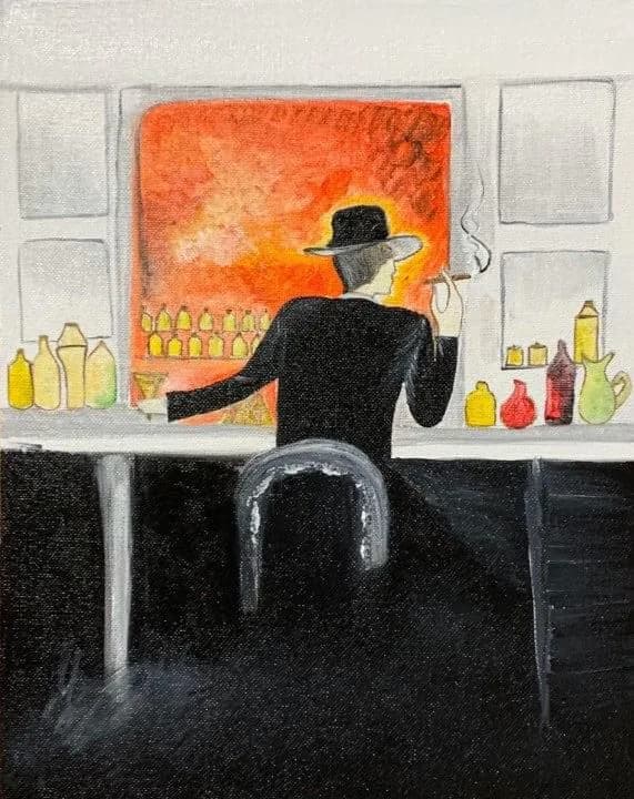 image-Set of Lady / Gentleman in Bar Original Oil Color Painting