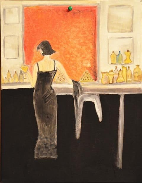 image-Set of Lady / Gentleman in Bar Original Oil Color Painting