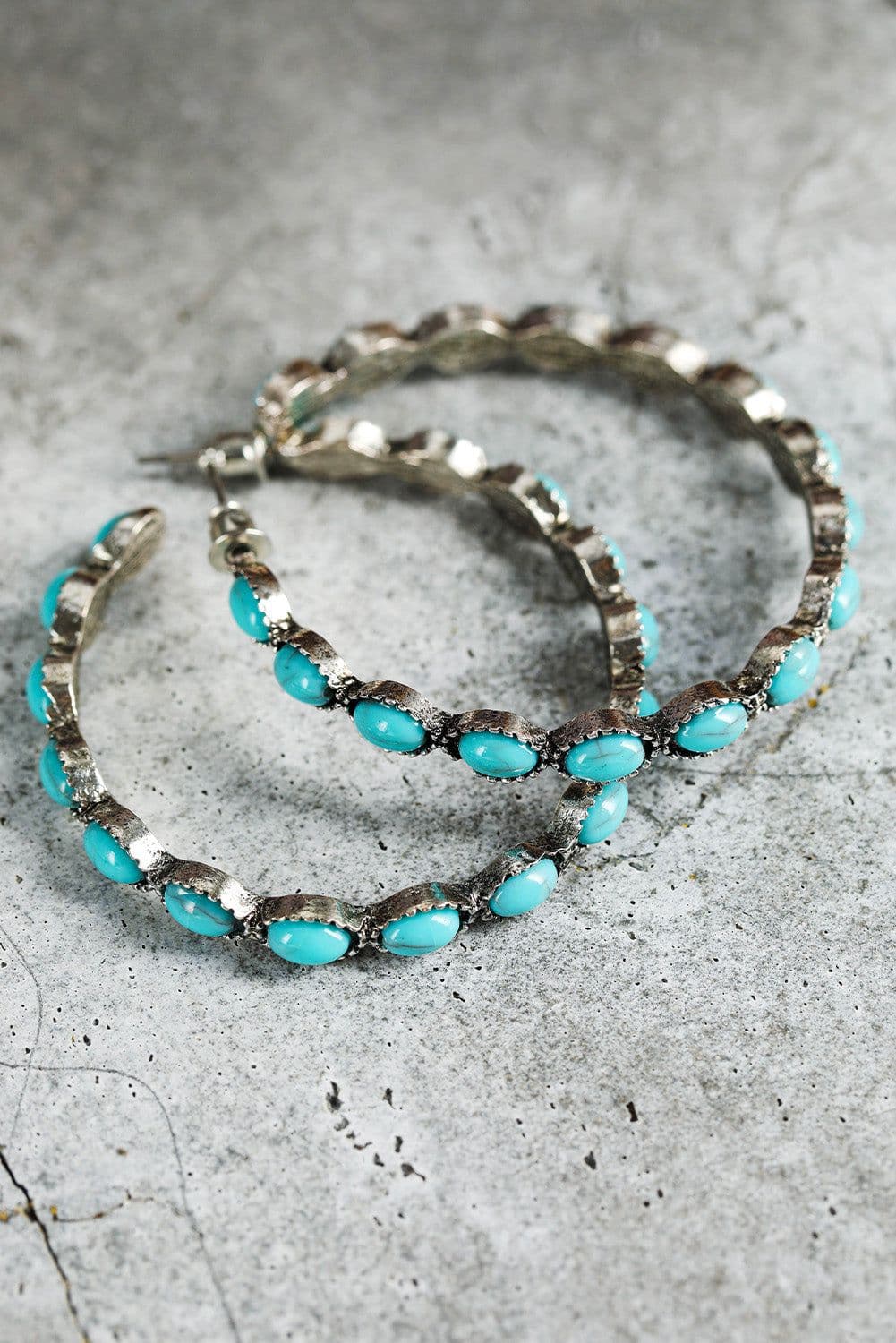 image-Sky Blue Gem Inlay Retro C-shape Earrings