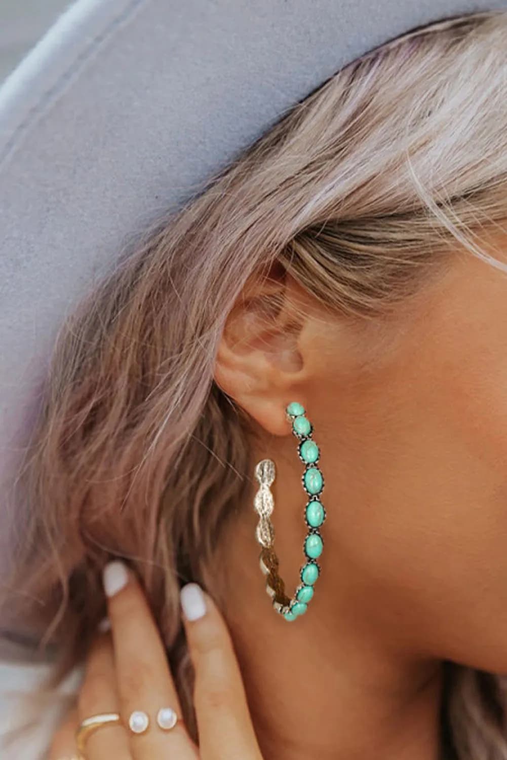 image-Sky Blue Gem Inlay Retro C-shape Earrings