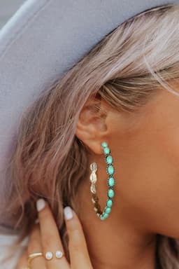 image-Sky Blue Gem Inlay Retro C-shape Earrings