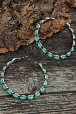image-Sky Blue Gem Inlay Retro C-shape Earrings