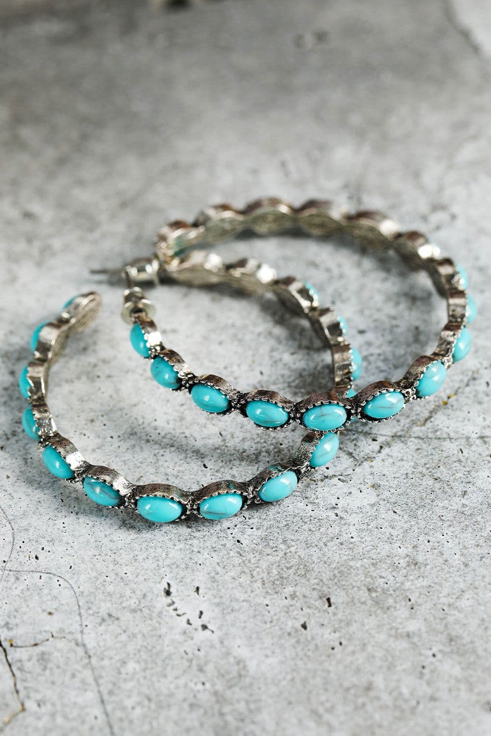 image-Sky Blue Gem Inlay Retro C-shape Earrings