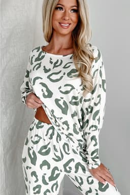 image-Beige Leopard Animal Print Long Sleeve and Pants Loungewear Set