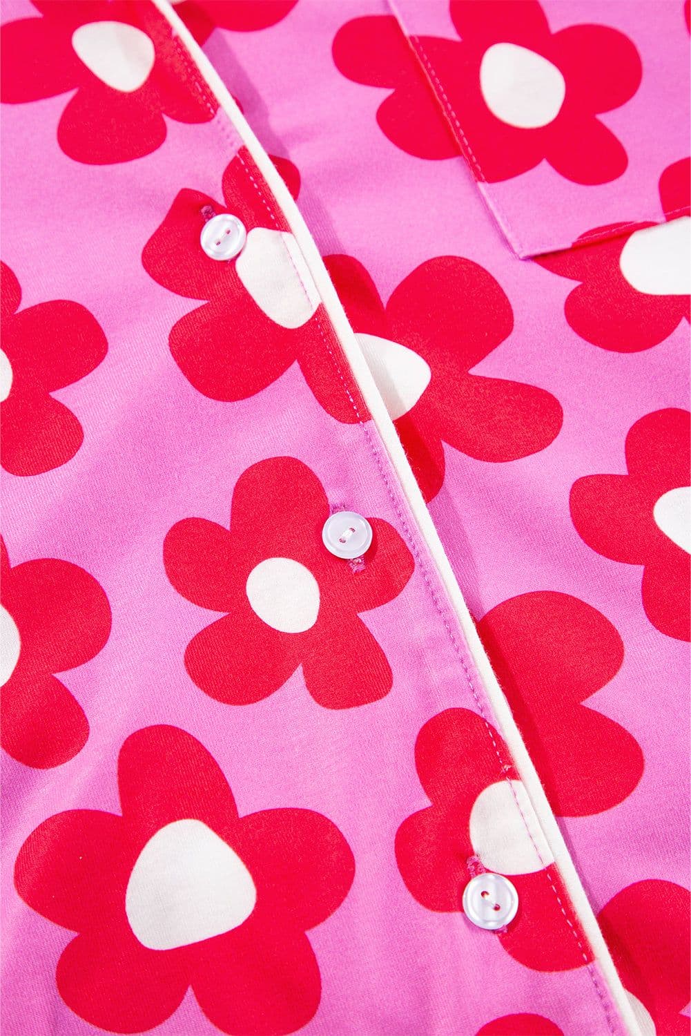 image-Green Flower Print Long Sleeve Shirt Shorts Pajamas Set