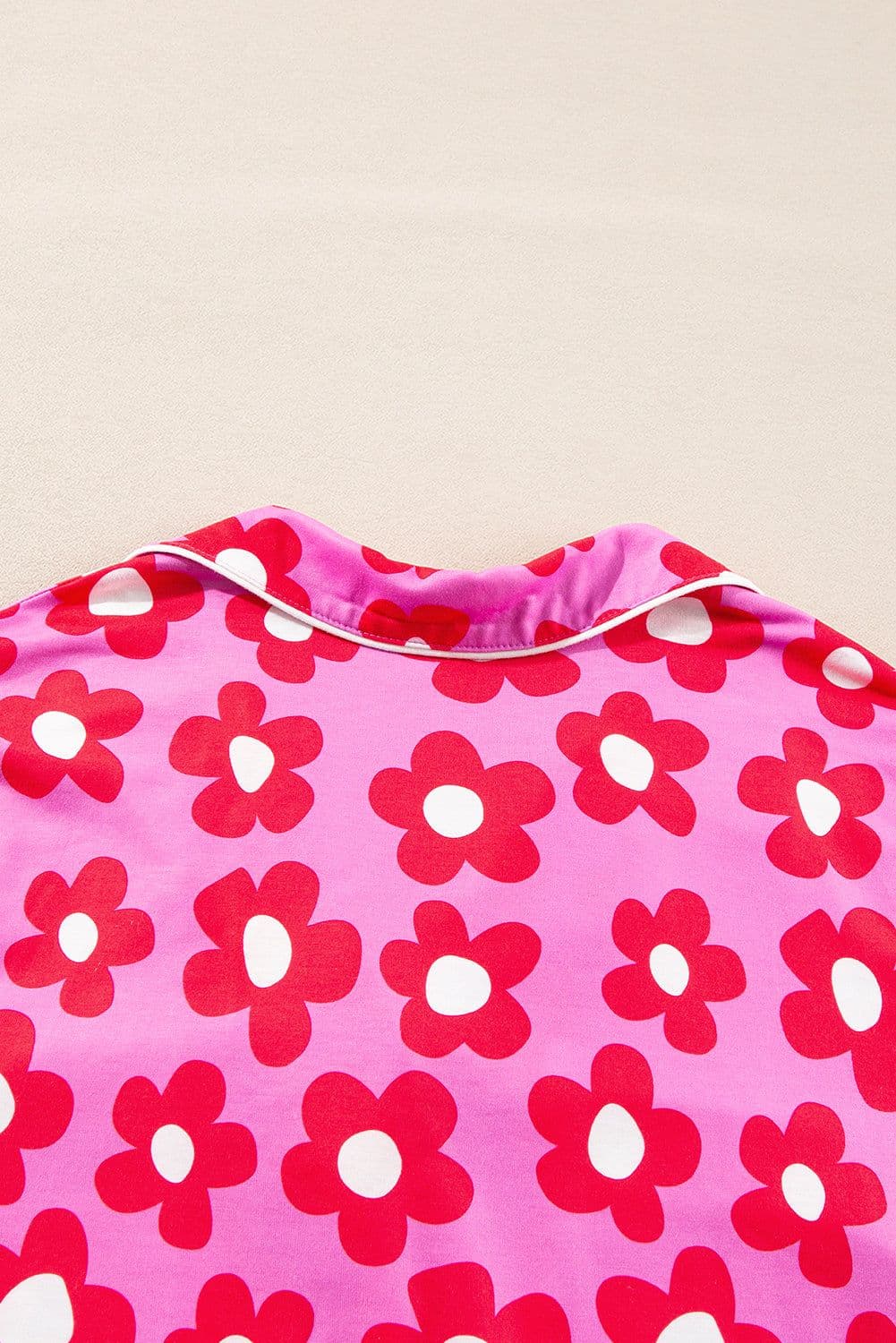image-Green Flower Print Long Sleeve Shirt Shorts Pajamas Set