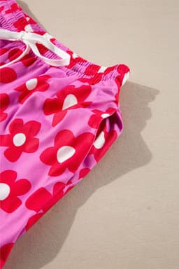 image-Green Flower Print Long Sleeve Shirt Shorts Pajamas Set