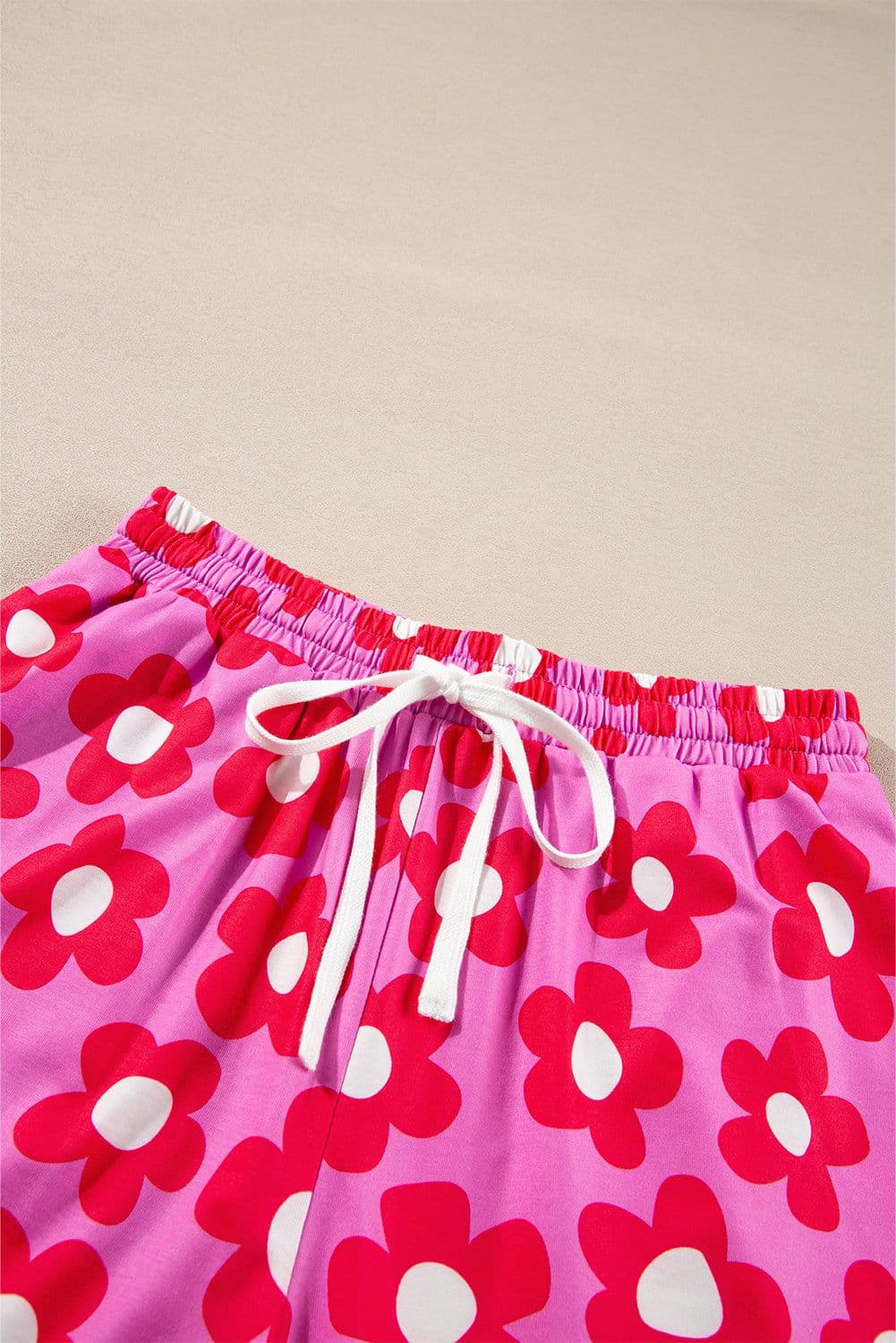 image-Green Flower Print Long Sleeve Shirt Shorts Pajamas Set