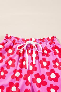 image-Green Flower Print Long Sleeve Shirt Shorts Pajamas Set
