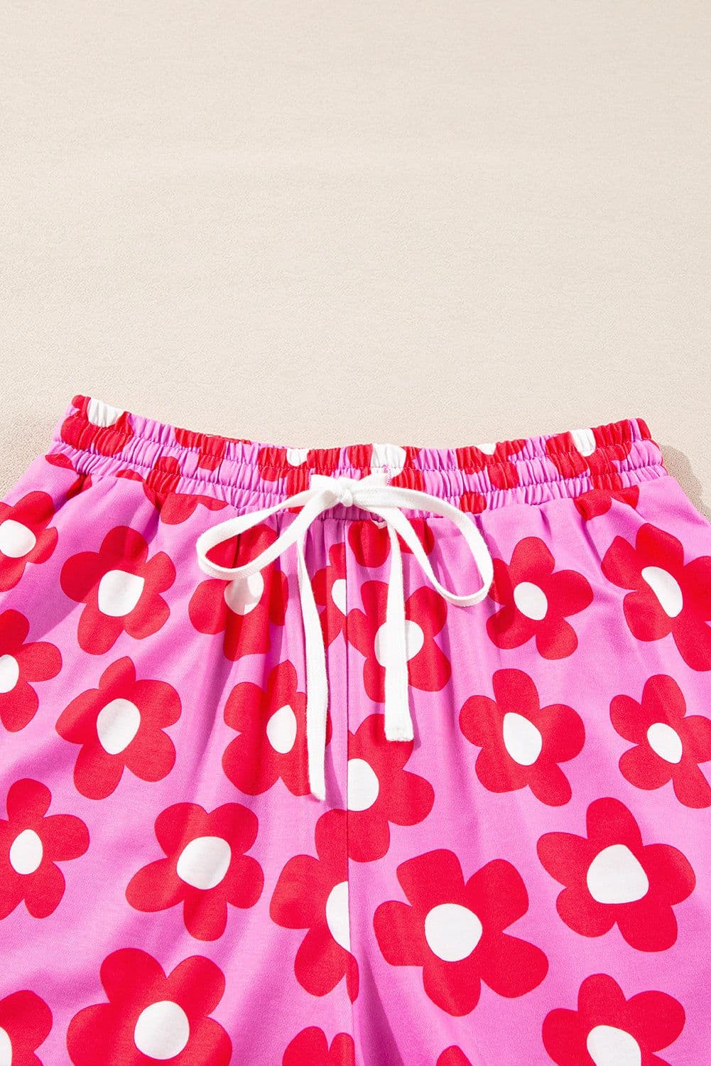 image-Green Flower Print Long Sleeve Shirt Shorts Pajamas Set