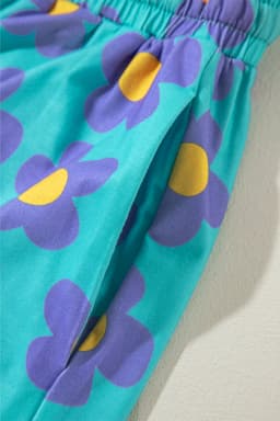 image-Green Flower Print Long Sleeve Shirt Shorts Pajamas Set