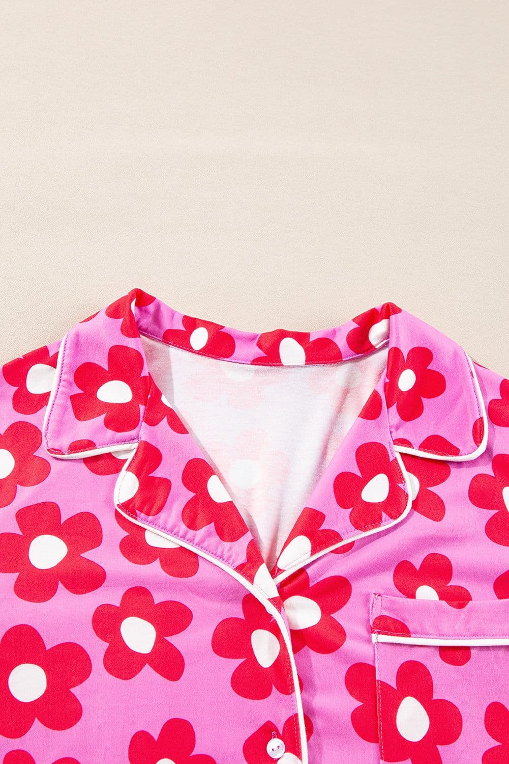 image-Green Flower Print Long Sleeve Shirt Shorts Pajamas Set