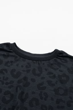 image-Gray Printed Leopard Long Sleeve Satin Tie Shorts Two Piece Set