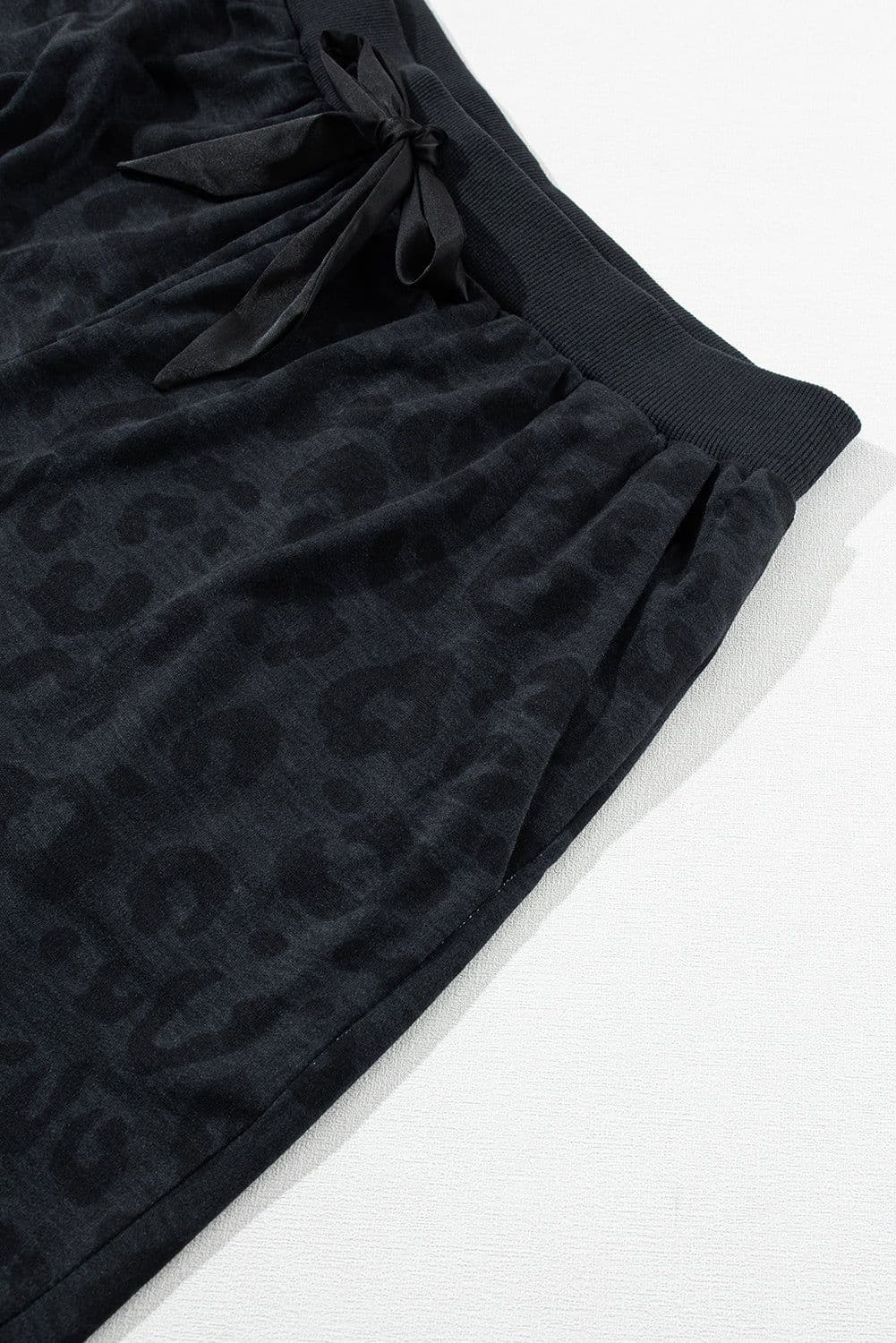 image-Gray Printed Leopard Long Sleeve Satin Tie Shorts Two Piece Set