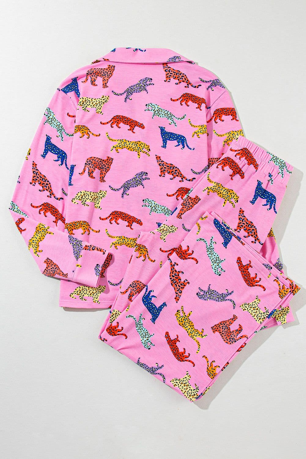 image-Pink Cheetah Print Shirt and Pants Pajama Set