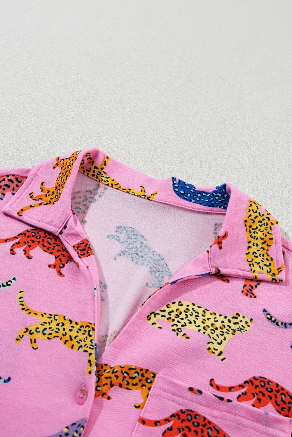 image-Pink Cheetah Print Shirt and Pants Pajama Set