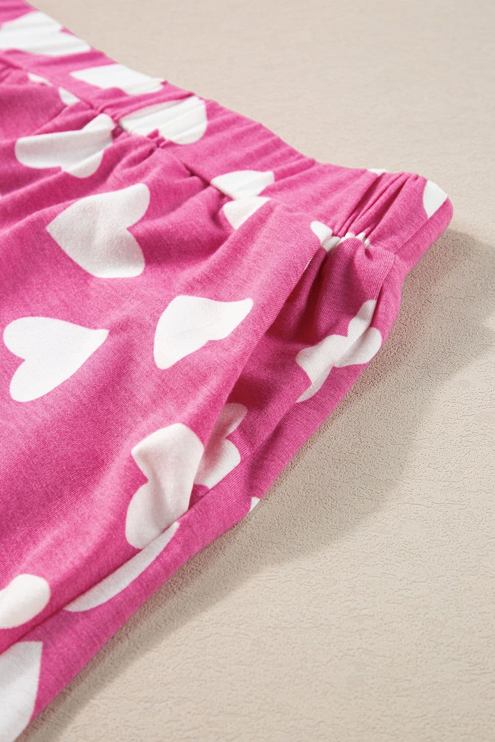 image-Pink Valentine Heart Shape Print Long Sleeve Top Shorts Lounge Set