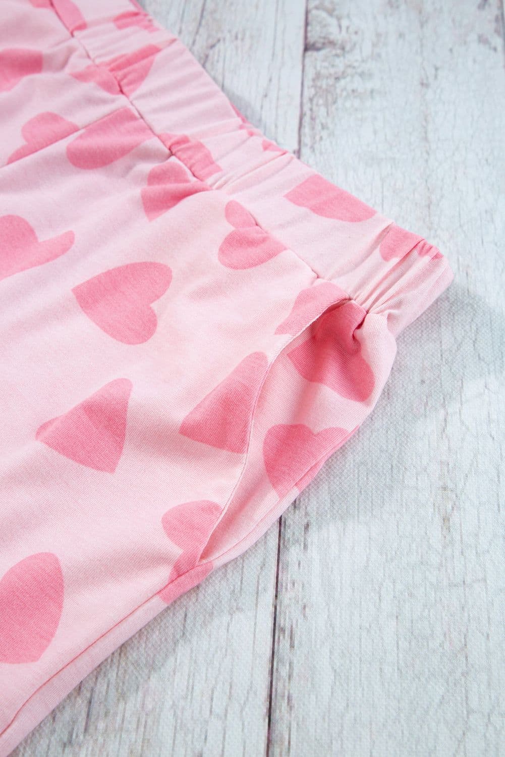 image-Pink Valentine Heart Shape Print Long Sleeve Top Shorts Lounge Set