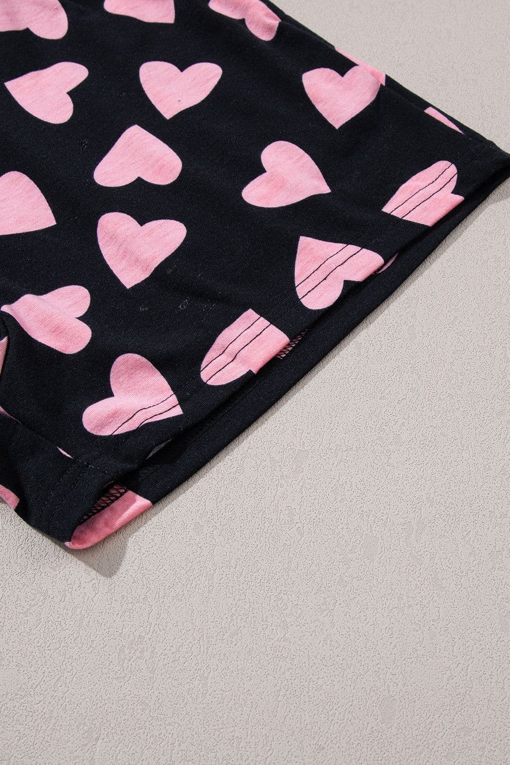 image-Pink Valentine Heart Shape Print Long Sleeve Top Shorts Lounge Set