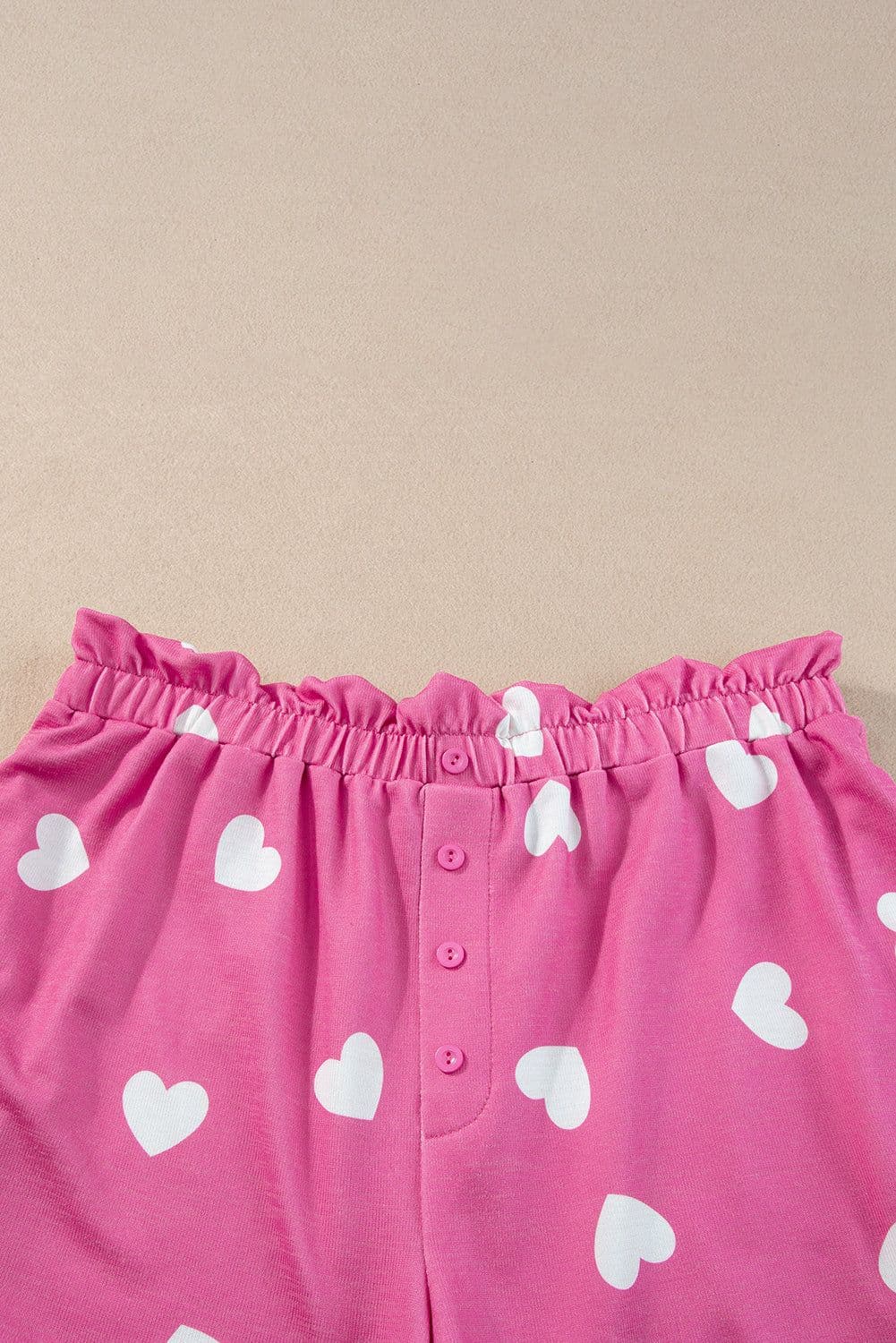 image-Pink Valentine Heart Print Long Sleeve Tee and Shorts Lounge Set