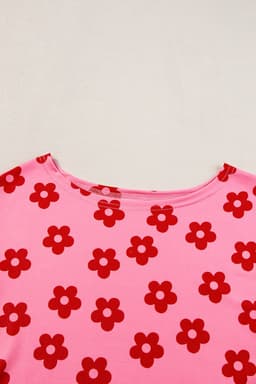 image-Rose Floral Print Crop Tee and Shorts Lounge Set